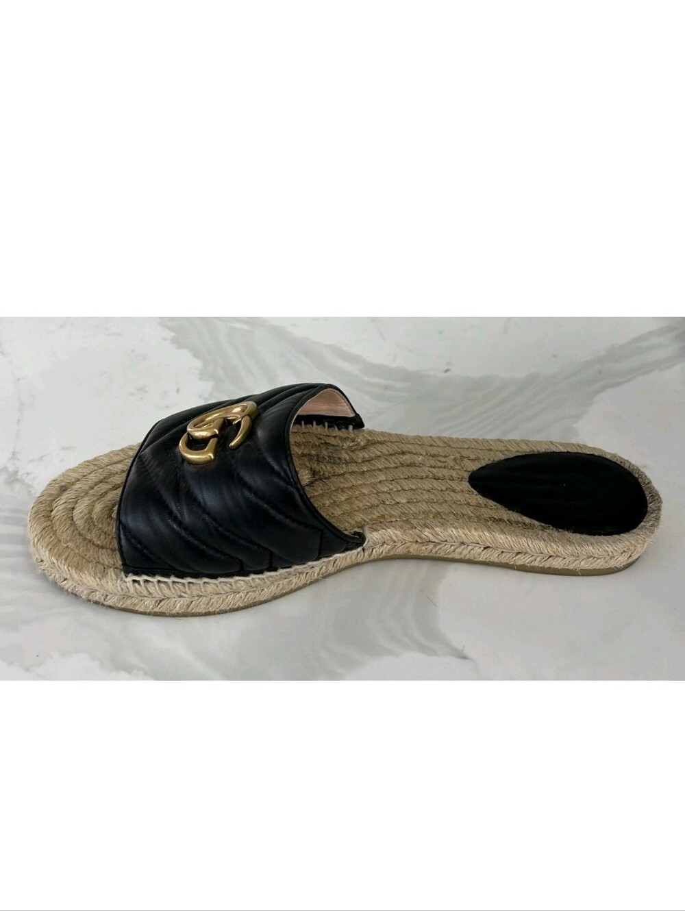 GUCCI Black Nappa Matelasse Gold GG Marmont Espadrille Slide Sandals 10 US = 41 - Picture 14 of 15